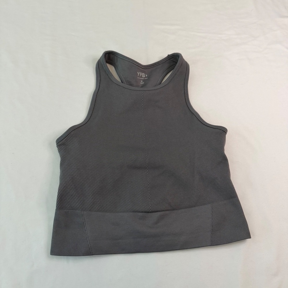 YPB Our Personal Best Women Grey Ribbed High Neck Racerback Active Tank Top M